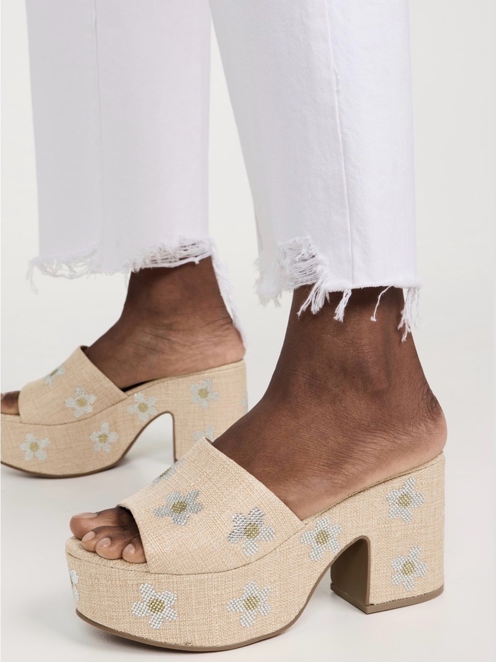 Larroudé Miso Platform Sandals Canvas Rhinestone Embellished 8.5